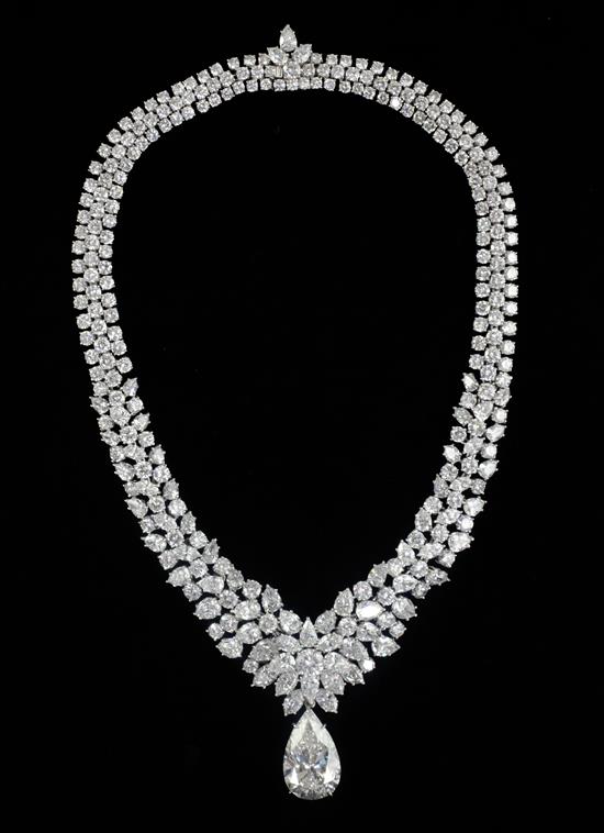 A Harry Winston platinum and diamond necklace with 17.91 carat diamond drop